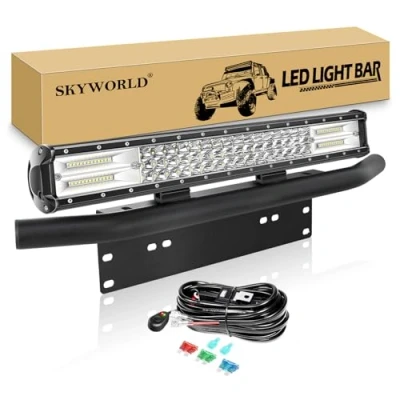 Abbildung von SKYWORLD LED Lichtleiste KFZ, 51cm 288W Arbeitsscheinwerfer Bar mit 12V Kabelbaum und Aluminium Kennzeichenhalterung Nummernschildhalter für 4x4 Auto Offroad LKW PKW ATV SUV