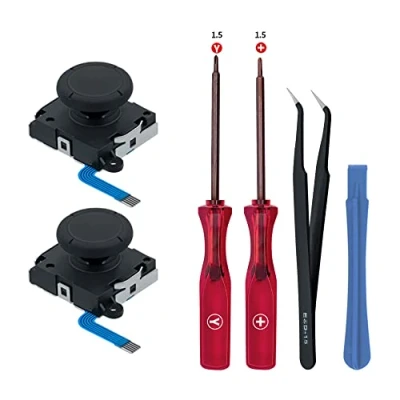 Abbildung von Tolesum 3D Analog Joystick Reparatur Ersatz Set für NS Switch/Switch OLED Joy Con/Switch Lite Controller mit Werkzeuge Schwarz