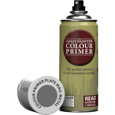 Abbildung von The Army Painter, Colour Primer Plate Mail Metal, 400 ml Grundierung Spray Grau Metallic Acryllack für Fantasy Modellbau Wargames Tabletop Figuren, Warhammer &amp; Dnd Miniatures