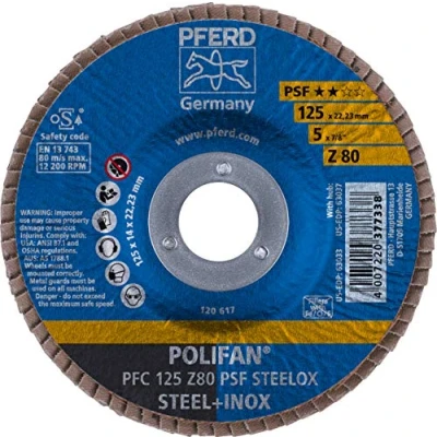 Abbildung von PFERD POLIFAN PFC PSF STEELOX 67768125 Schleifscheibe, Winkelschleifer 125mm 122001/min For stainless steel 22.23mm