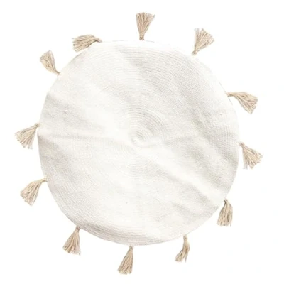 Abbildung von HOME DECO FACTORY Teppich Rund mit Bommel, Baumwolle/Polyester/Jute, 90cm x 0.5cm, Beige