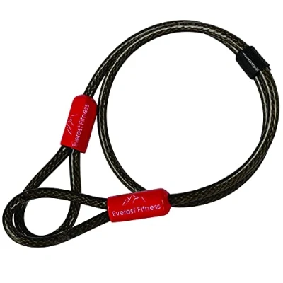 Abbildung von EVEREST FITNESS Schlaufenkabel 76cm x 6mm Kabelschloss schwarz Universal Stahlseil Drahtseil mit Ösen ummantelt Sicherheitskabel für Fahrradschloss lang, Fahrradanhänger, Motorrad, Gartenmöbel
