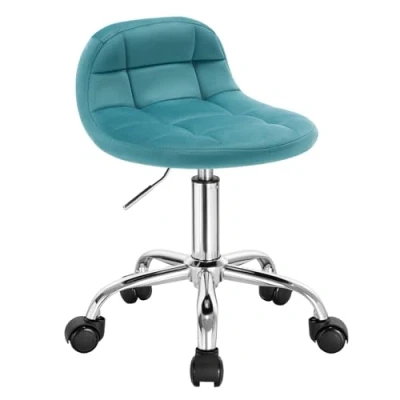 Abbildung von WOLTU Bürohocker mit Rollen, Schminktisch Stuhl höhenverstellbar, Rollrocker niedriger Rückenlehne, Arbeitshocker, Sitzhöhe 43,5 55 cm, Samt, Türkis BS131ts