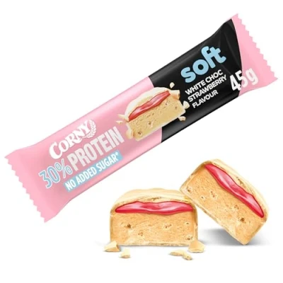 Abbildung von Protein Riegel Corny Soft White Chocolate Strawberry Flavor, 30% Protein, Eiweißriegel ohne Zuckerzusatz, Einzelriegel 45g