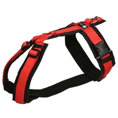 Abbildung von Annyx Brustgeschirr FUN in Schwarz Rot M für Welpen alle Hunde verstellbar gepolstert ergonomisch rückenschonend optimal
