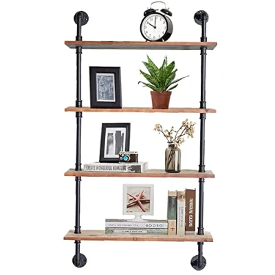 Abbildung von Industrielles Rohrregal zur Wandmontage, 61 cm rustikale Metallrohrregale, 4 Ebenen schwebende Wandregale, Wandregal Einheit Bücherregal Hängende Bauernhaus Küche Bar Regal