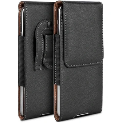Abbildung von moex Plug Case kompatibel mit Apple iPhone 12 Pro Max Hülle Gürtelclip, Handy Gürteltasche aus Vegan Leder, Handyhülle zum Einstecken, Etui Flip Schutzhülle klappbar Schwarz