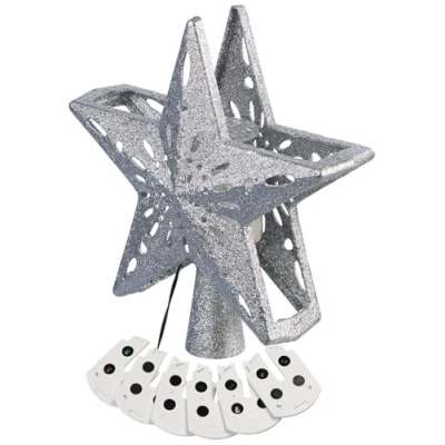Abbildung von infactory Schmuck: LED Weihnachtsstern Baumspitze mit Projektor, Silber (Weihnachtsbaumspitzen, Weihnachtsbaumdekoration, Weihnachten)