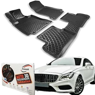Abbildung von Trimak Passgenau 3D Fussmatten Auto Kompatibel mit Mercedes CLS W218 2011 2018 Zubehör 1. und 2. Reihe Gummimatten Autos TPE Allwetter Geruchlos rutschfest Vorne Hinten Schwartz