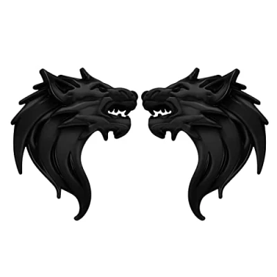 Abbildung von VGOL 1 Paar Wolfskopf 3D Metall Aufkleber Abziehbilder Wolf Emblem Reflektierende Abzeichen Dekoration für Motorrad Auto Windschutzscheibe Schwarz