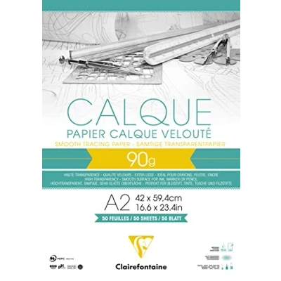 Abbildung von Clairefontaine 975094C Block Transparentpapier (DIN A2, 42 x 59,4 cm, 50 Blatt, 90 g, ideal für technische Zeichnen) transparent