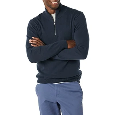 Abbildung von Amazon Essentials Herren Pullover mit Viertelreißverschluss aus 100% Baumwolle, Marineblau, XS