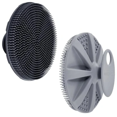 Abbildung von INNERNEED Körperschrubber aus weichem Silikon in Lebensmittelqualität, Duschbürste, Handreinigungsbürste für die Haut, sanftes Peeling und guter Schaum, (Set) Schwarz+Grau