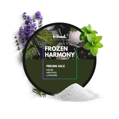 Abbildung von frihed.® Saunasalz Frozen Harmony Hochwertiges Peelingsalz mit Lavendel Minze Menthol Duft Ideal nach Sauna, Dusche &amp; Dampfbad 200g