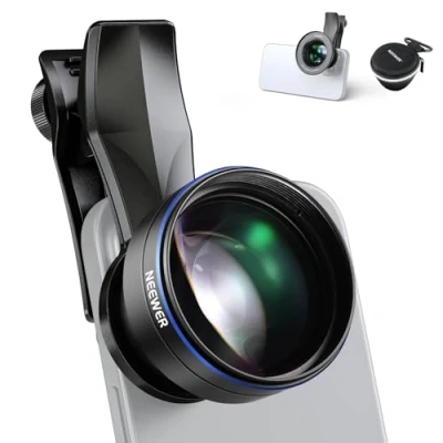 Abbildung von NEEWER 105mm Makro Objektiv mit 17mm Gewinde, Telefonobjektiv Clip und 67mm Filter Adapter Ring, geeignet für Mobile Makrofotografie, LS 26 PRO