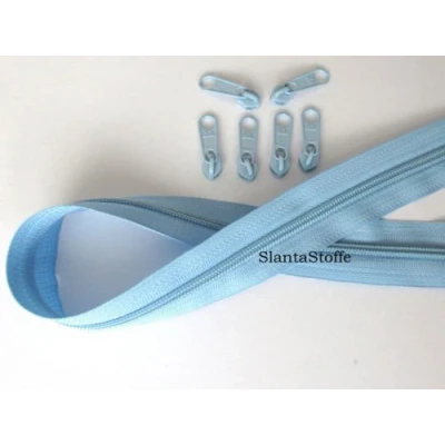 Abbildung von Slantastoffe 2m Reißverschluss endlos, Spirale 5mm + 6 Schieber/Zipper 27 Farben, Meterware (Himmelblau)