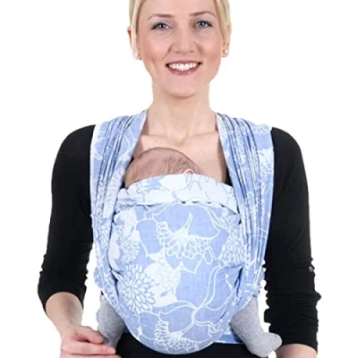Abbildung von Hoppediz Tragetuch Baby Neugeboren ab Geburt, Baumwolle Leinen Mix, Florenz blau 4,60 m
