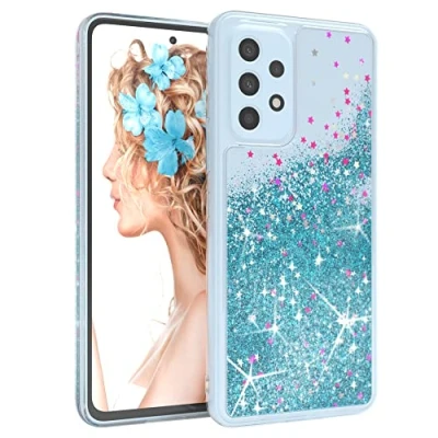 Abbildung von EAZY CASE Hülle kompatibel mit Samsung Galaxy A53 (5G) Schutzhülle Flüssig Glitzer, Handyhülle, Schutzhülle, Back Cover Glitter Flüssigkeit, TPU/Silikon, Transparent/Durchsichtig, Blau