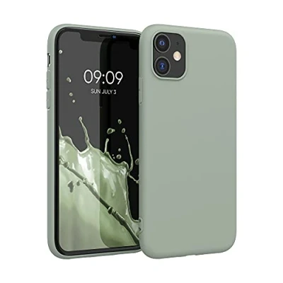 Abbildung von kwmobile Hülle kompatibel mit Apple iPhone 11 gummierte TPU Silikon Handyhülle Schutzhülle für kabelloses Laden Case in Graugrün
