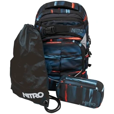 Abbildung von Nitro Superhero, Schulrucksackset, Rucksack, Backpack, abnehmbarer Hüftgurt, robuste Bodenplatte, Thermotasche, Laptopfach, Turnbeutel &amp; Pencil Case XL,Death Flower