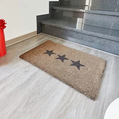 Abbildung von andiamo Fußmatte Kokos bedruckt ideal als Outdoor Schmutzfangmatte oder Kokosmatte außen pflegeleicht mit rutschhemmender Rückseite 40 x 60 cm 3 Sterne hellgrau