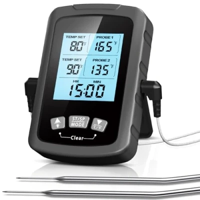 Abbildung von CIRYCASE Fleischthermometer Digital, Schnell &amp; Präzise Ablesbares Ofenthermometer mit Zwei 16,3cm Edelstahlsonden, Grillthermometer Auto ON/OFF, Timer LCD Bildschirm, für Kochen, BBQ, Küche