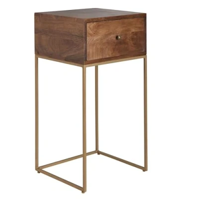 Abbildung von FINEBUY Nachttisch FB71511 (Mango Massivholz / Metall 40x75,5x35 cm mit Schub), Nachtschrank Boxspringbett, Nachtkästchen