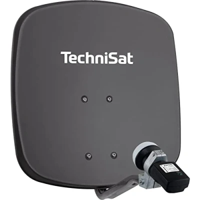 Abbildung von TechniSat DIGIDISH 45 Satelliten Schüssel für 1 Teilnehmer (45 cm kleine Sat Anlage Komplettset mit Wandhalterung, Satfinder V/H LNB und An Rohr Fitting) grau