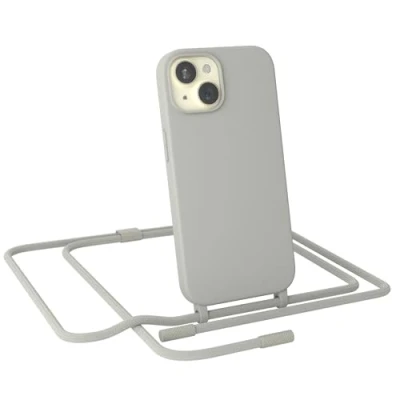 Abbildung von EAZY CASE Handykette kompatibel mit iPhone 15 dünne Handyhülle für Hülle Band als Fallschutz Kette zum Umhängen stoßeste Silikon Mikrofaser in Taupe