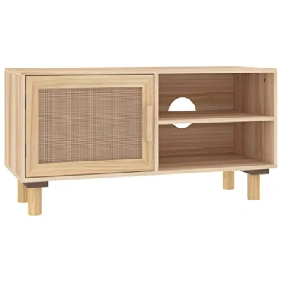 Abbildung von vidaXL TV Schrank Braun 80x30x40 cm Massivholz Kiefer und Natur Rattan (1 St)