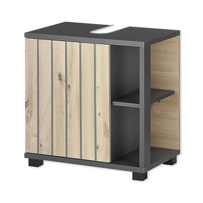 Abbildung von NIZZA Badezimmer Waschbeckenunterschrank in Graphit, Artisan Eiche Optik Bad Unterschrank Badezimmerschrank mit viel Stauraum 60 x 37 cm (B/H/T)