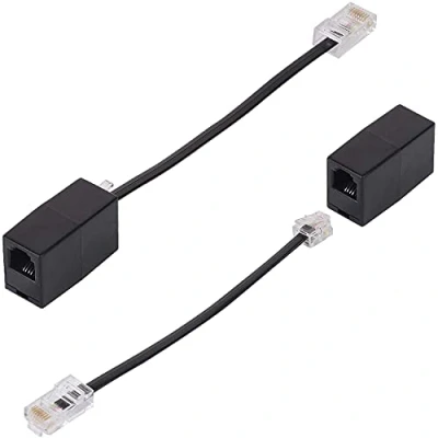 Abbildung von MAOZHOU 2 Stück RJ11 zu RJ45 Adapter,Schwarz 6p4c Stecker Telefon Kable auf 8p8c Adapter,Konverter für Ethernet Festnetz