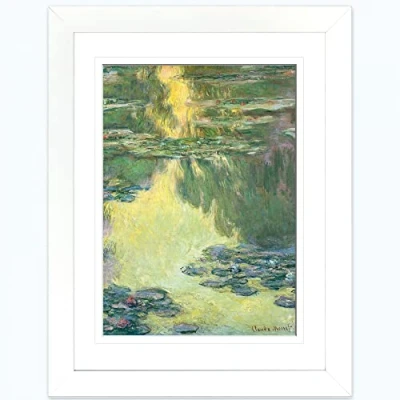 Abbildung von 1art1 Claude Monet Poster Seerosen, 1907 (Grün Gelb) Gerahmtes Bild Mit Edlem Passepartout Wand Bilder Im Bilderrahmen 40x30 cm