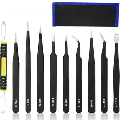 Abbildung von YUEMING 10 Stück Pinzetten Set, ESD Pinzette,Präzisions Antistatisch Edelstahl Pinzette Sets, für Elektronik Reparaturen, Industrie, Modellbau,Schönheit,Schmuck Toolk