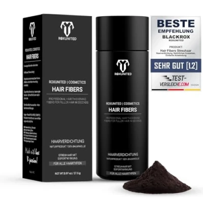 Abbildung von ROXUNITED Streuhaar &amp; Haarpuder 27,5G [Mittel Braun] Vergleichssieger 2024 Für Männer Frauen Perfekt zur Haarverdichtung als Haarauffüller Schütthaar Steigert das Haarvolumen