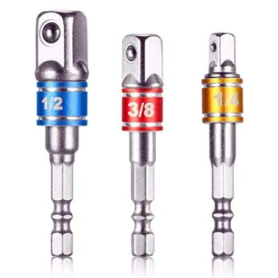 Abbildung von Newder Bohrfutter Adapter, 3 tlg 1/4&quot; 3/8&quot; 1/2&quot; Stecknuss Adapter Set Sechskant Stecknussadapter Steckschlüssel Schraubenschlüssel Nuss