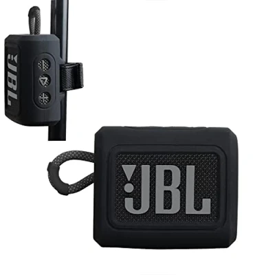 Abbildung von Hermitshell Silicone Sleeve is Suitable for JBL GO 4 /JBL 3 Wasserfester, tragbarer Lautsprecher(Schwarz)(Nur Silikonabdeckung)