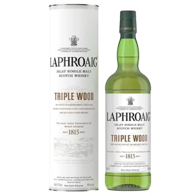 Abbildung von Laphroaig Triple Wood Islay Single Malt Scotch Whisky, mit Geschenkverpackung, einzigartig torfig rauchig leichter Sherrysüße, 48% Vol, 1 x 0,7l
