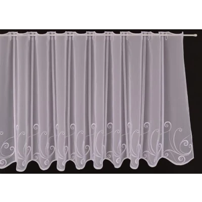 Abbildung von Gardinen Kranzusch Scheibengardine Voile Loch Kringel 60 cm hoch weiß Wunschbreite frei wählbar durch gekaufte Menge in 16 Schritten Meterware