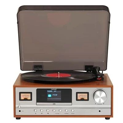 Abbildung von Denver MRD 52 Lightwood Stereo CD Player (Retro Stereoanlage mit Plattenspieler, DAB+, CD, AUX, Bluetooth)