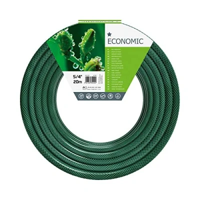 Abbildung von Cellfast Gartenschlauch SET ECONOMIC Elastisch und flexibel 3 lagiger Wasserschlauch aus Polyesterkreuzgewebe, UV Strahlen Algenablagerungbeständig 20 bar Berstdruck, 5/4&quot; 20m, Grün
