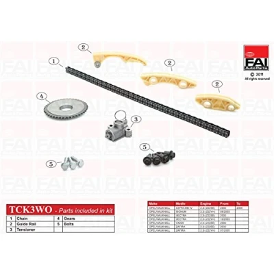 Abbildung von FAI AutoParts TCK3WO Steuerkettensatz ohne Dichtungen, Zahnräder Simplex, Bolzenkette OPEL: Vectra C Limousine, Zafira A, Caravan