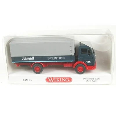 Abbildung von Wiking 0437 03 H0 Lastbiler model Mercedes Benz Britschen lastbil MB NG spedition Schmidt