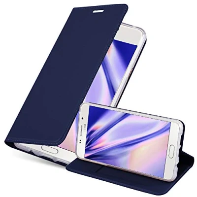Abbildung von Cadorabo Hülle kompatibel mit Samsung Galaxy A5 2016 aus Premium Kunst Leder Flip Klappbare Stoßfeste Magnetische [Standfunktion] [Kartenfächern] Cover für Tasche in Blau