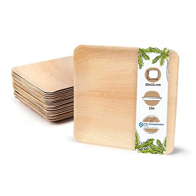 Abbildung von GREENBOX Palmware Hochwertiges Palmblattgeschirr I 25 Stück Palmblatt Teller rechteckig x cm Bio Einweggeschirr biologisch abbaubar Partygeschirr Einmalgeschirr Wegwerfgeschirr
