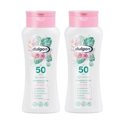 Abbildung von dulgon 2x Sonnenlotion Ultra Sensitiv LSF 50 200ml Sonnencreme ohne Octocrylene Schutz vor UVA &amp; UVB wasserfest, vegan mikroplastikfrei Sonnenschutz Creme 50,