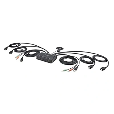Abbildung von StarTech.com 2 Port Dual Monitor HDMI KVM Switch, 4K 60Hz, mit 1,5 m Integrierten Kabeln(USB A/HDMI/Audio), Switch Zwei Monitore, Remote/Hotkey Switching (C2 DH46 UA2 CBL KVM)