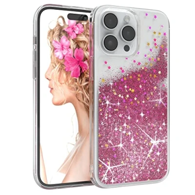 Abbildung von EAZY CASE Hülle kompatibel mit iPhone 14 Pro Max Schutzhülle Flüssig Glitzer, Handyhülle, Schutzhülle, Back Cover Glitter Flüssigkeit, TPU/Silikon, Transparent/Durchsichtig, Pink