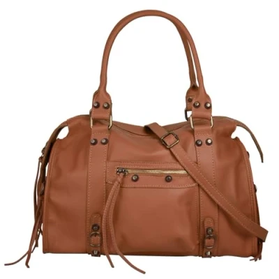 Abbildung von forty Shopper Echt Leder Damen Made in Italy Handtasche mit Nieten Henkeltasche Fransen 022214