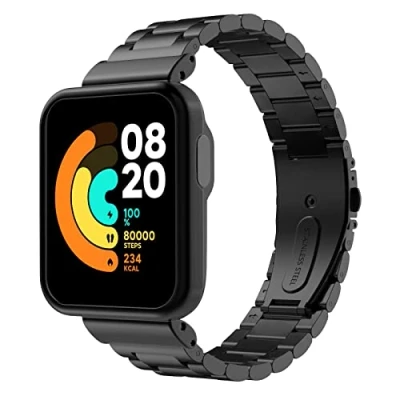 Abbildung von MoKo Armband Kompatibel mit Xiaomi Mi Watch Lite/Redmi Watch, Edelstahl Metall Ersatzarmband Uhrenarmband für Damen Herren, Schwarz